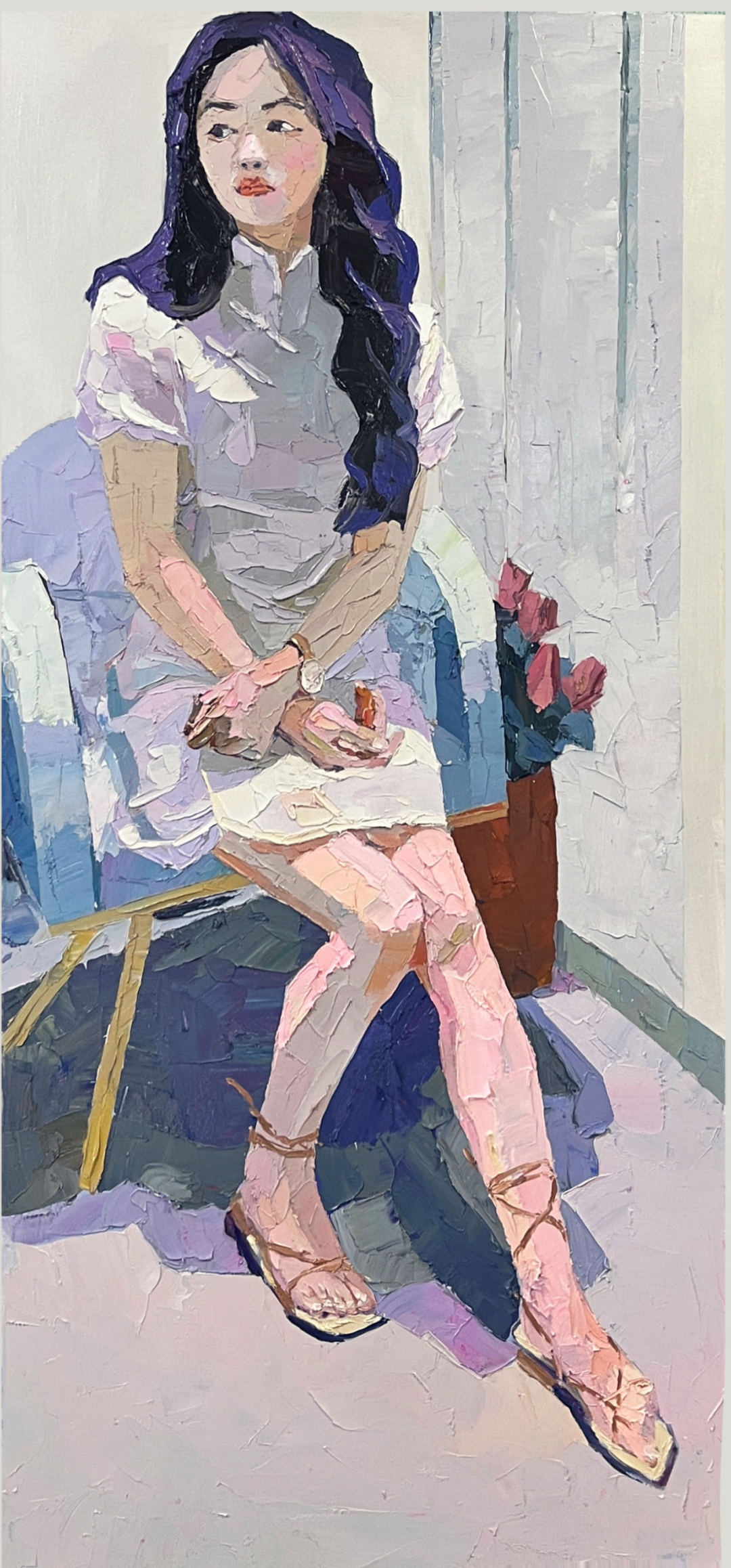 陈慧《女孩,金表与玫瑰》150cm×75cm 布面油画2023年