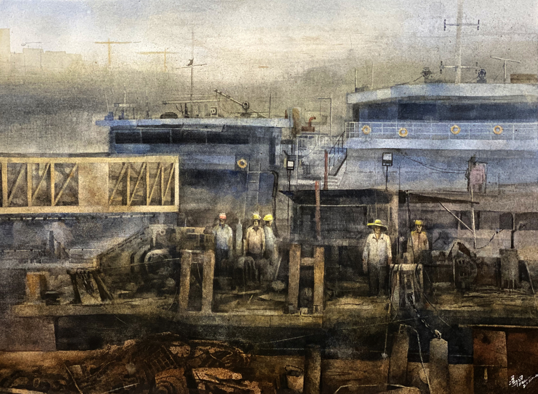 冯昆《筑梦》 纸本水彩 39x55cm