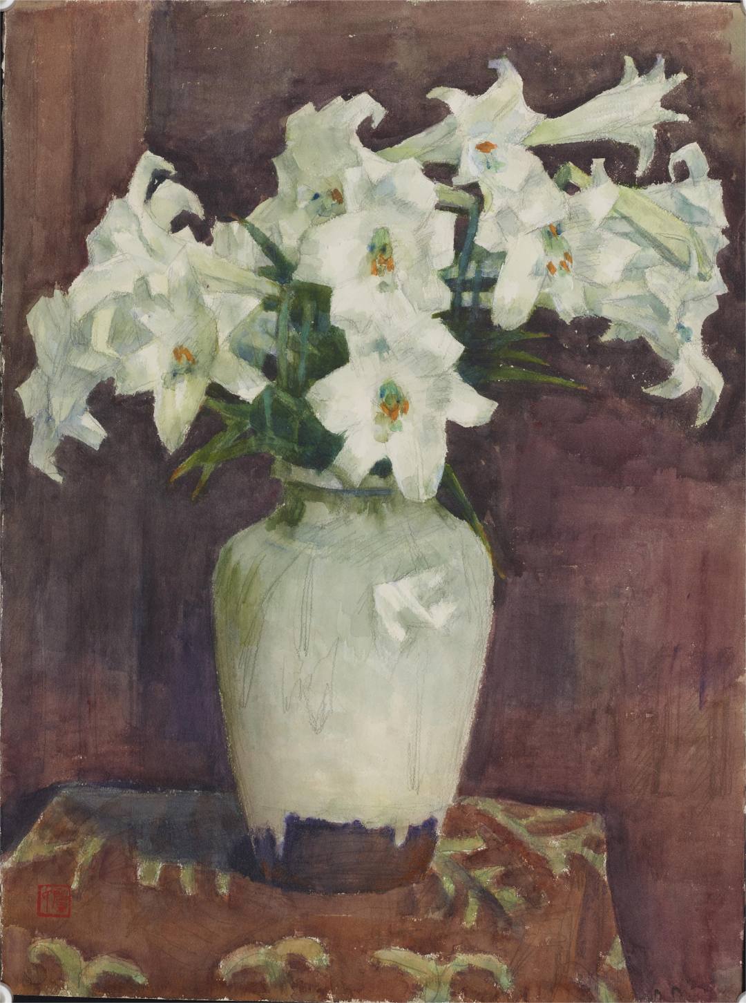 百合花 1991 王肇民 76×56.5 纸本水彩