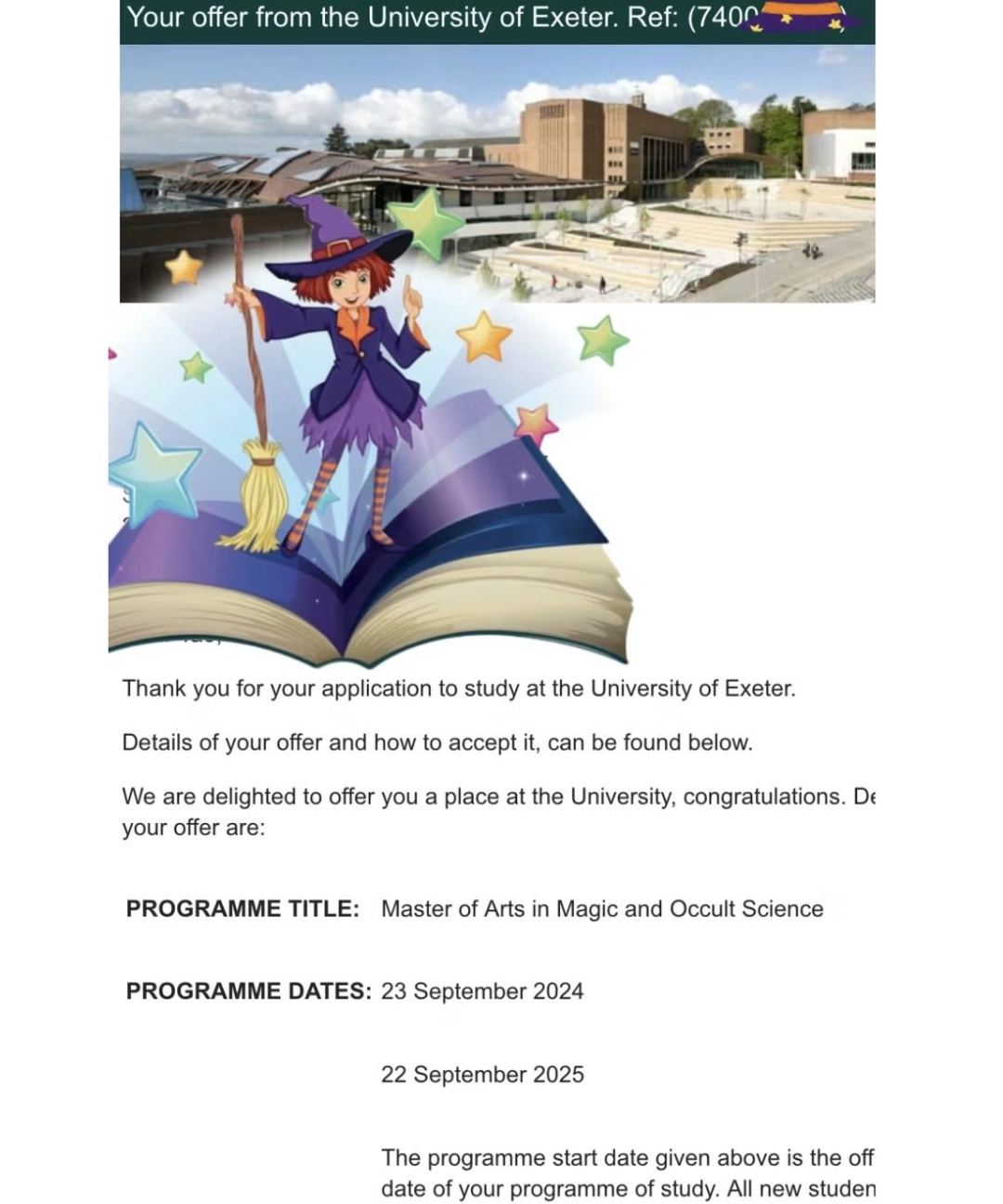 程杰的魔法硕士的录取通知书