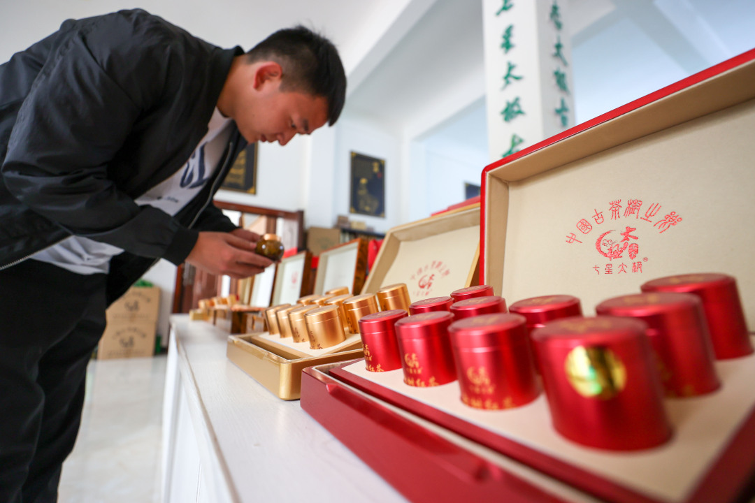 4月9日,游客在贵州省毕节市七星关区亮岩镇太极村选购茶叶。陈曦摄 (1).jpg 4月9日,游客在贵州省毕节市七星关区亮岩镇太极村选购茶叶。陈曦摄 (1).jpg