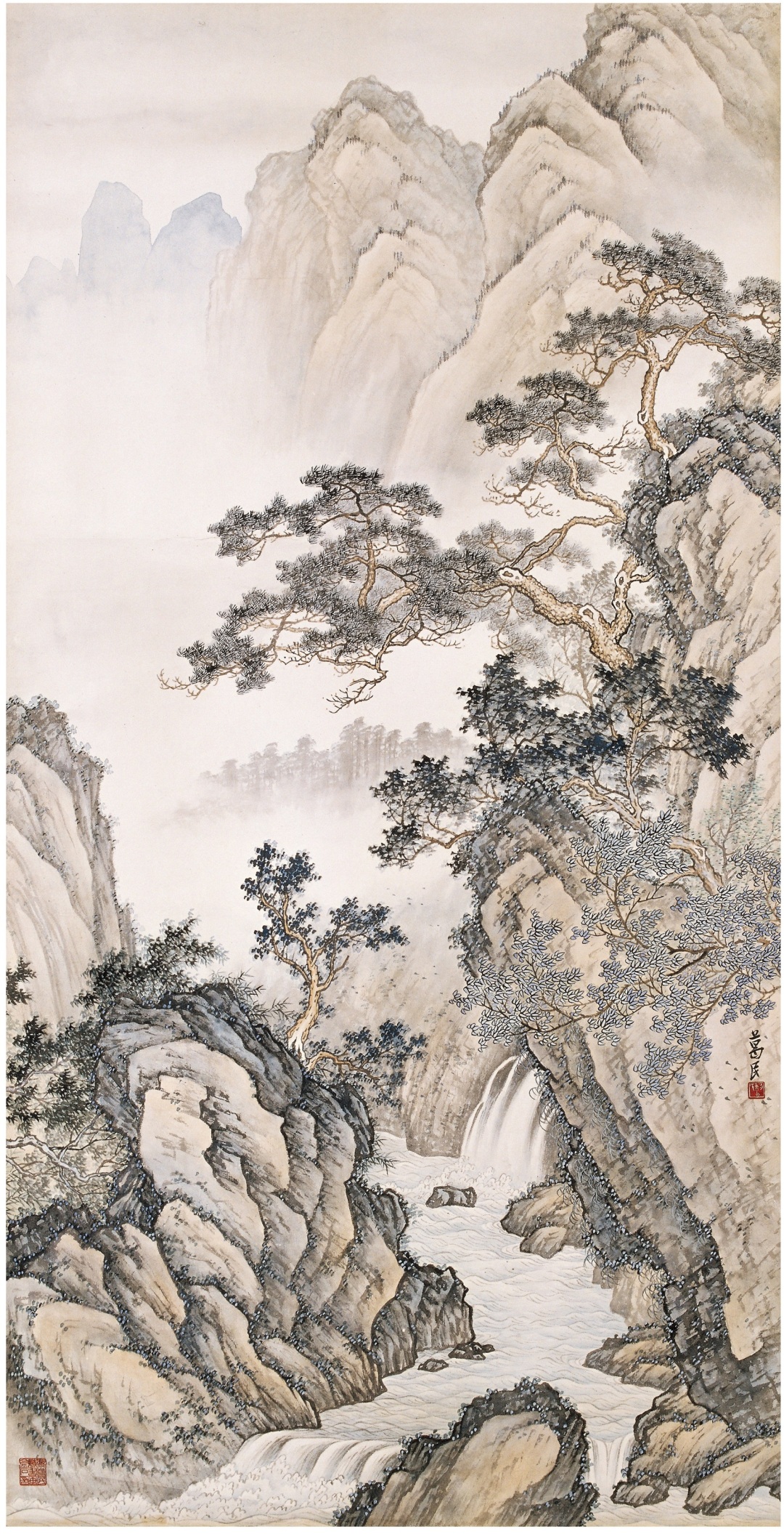 《山雨欲来图》,纸本设色,136cmx66cm,年代不详, 广州艺术博物院藏