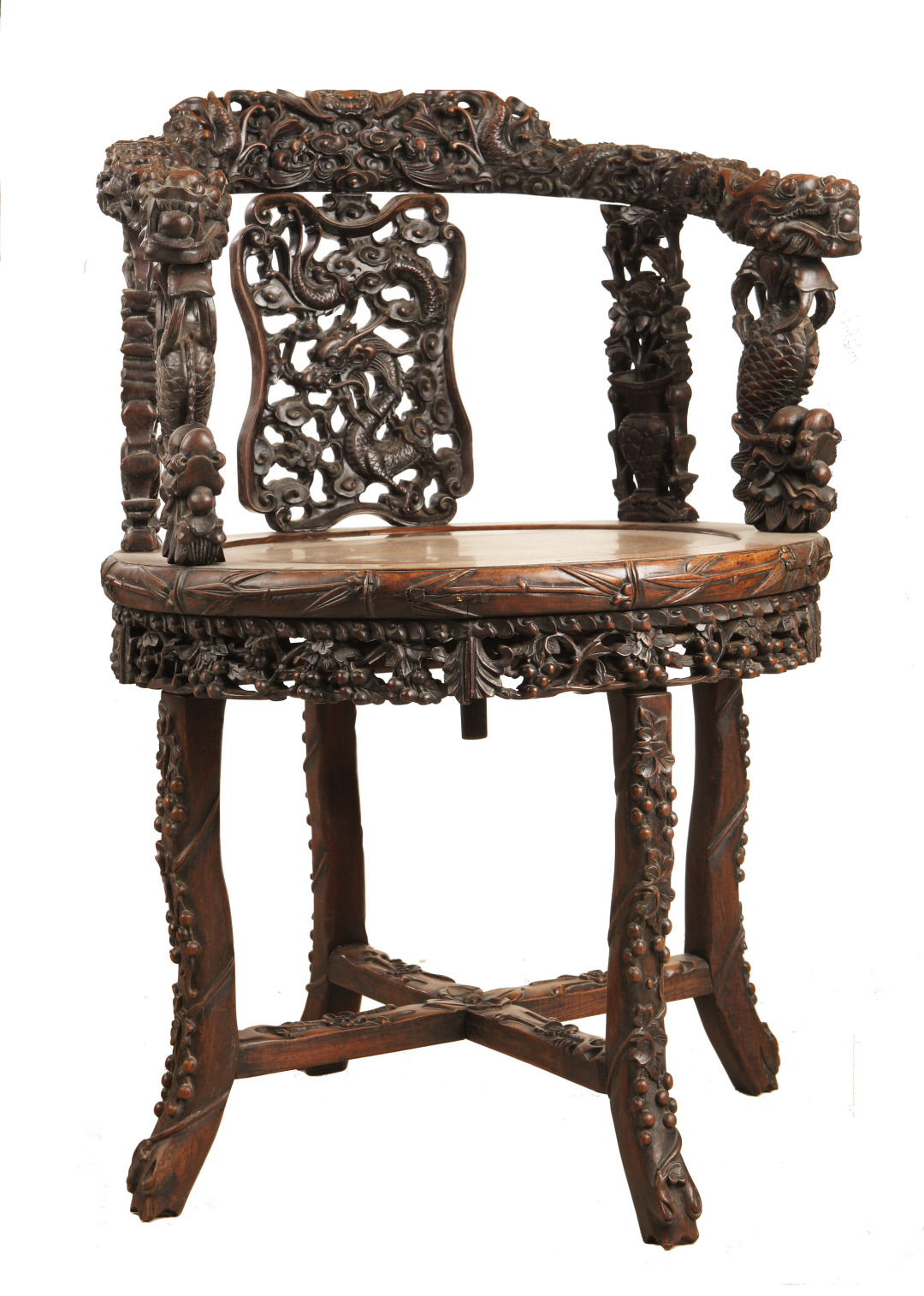 酸枝雕花龙纹扶手椅