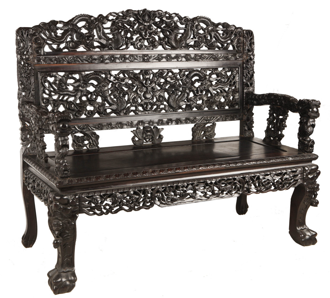 酸枝木雕龙纹双人椅