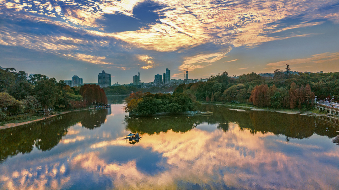 徐伟明《鹿湖夕照》