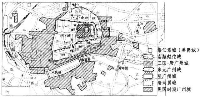 广州历史上的城区扩展：早期就地扩张，随后先西后东。