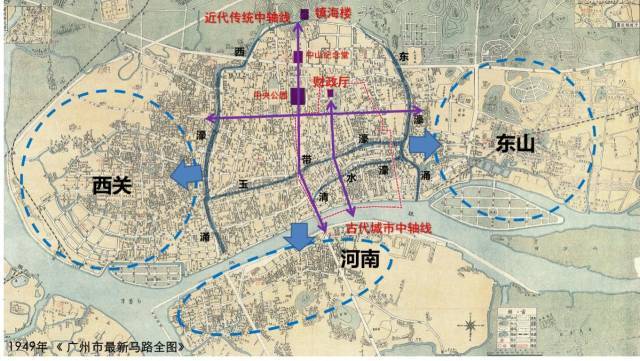 广州近代城市形态格局示意。