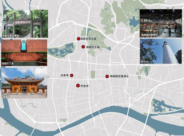 广州老城区5处海丝史迹分布。