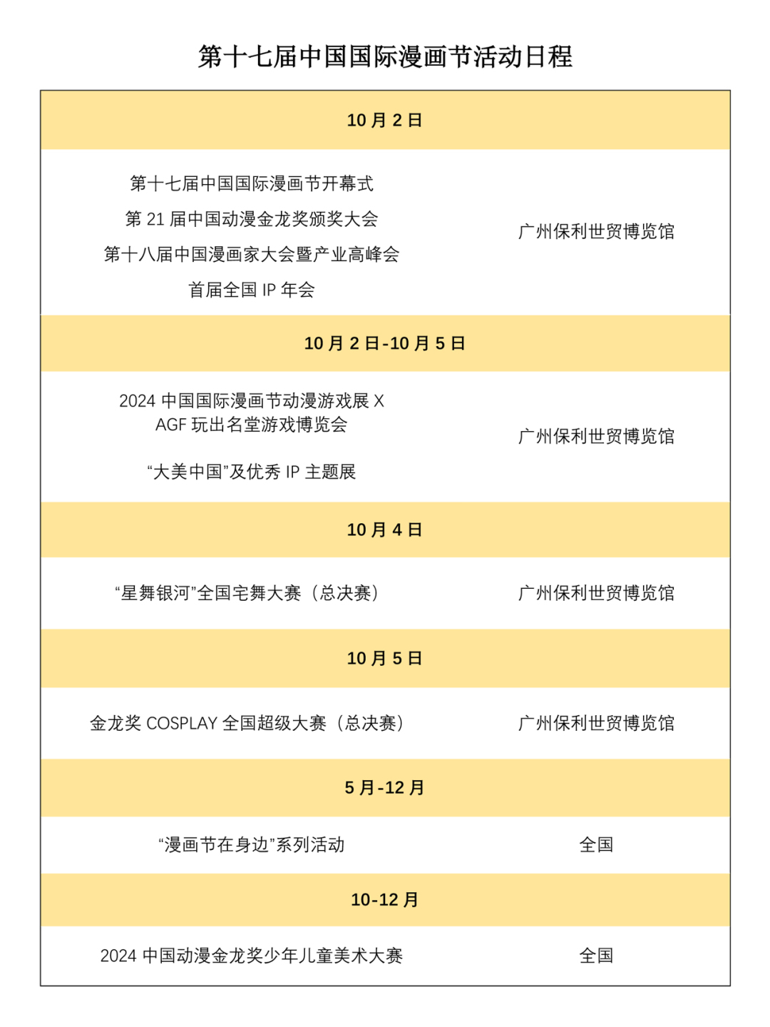 第十七届中国国际漫画节活动日程