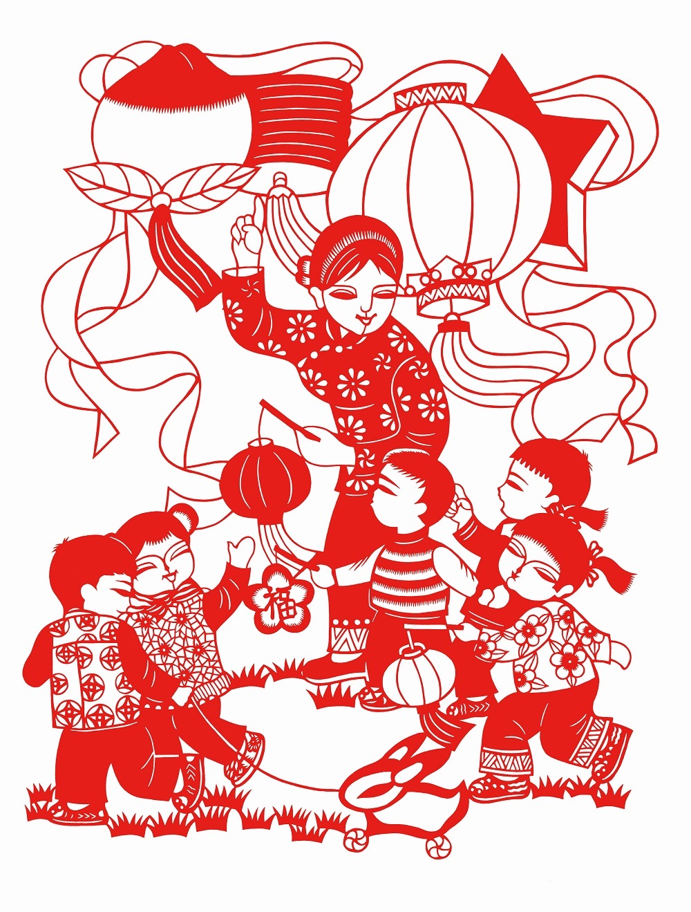 2、韩艳剪纸《赏灯》