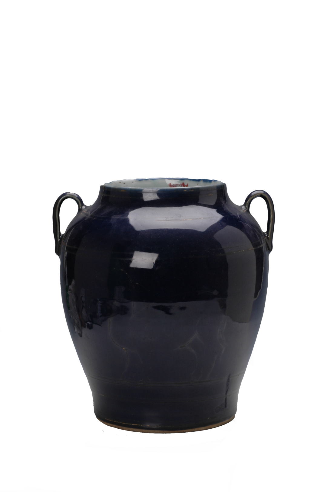 3.景德镇窑霁蓝釉描金牛纹双系罐