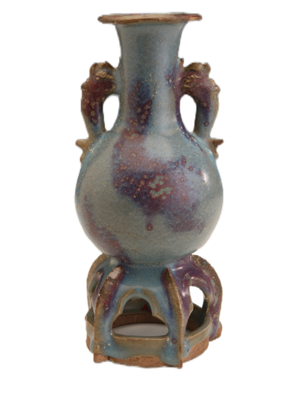 11.钧窑玫瑰紫斑连座双耳瓶 11.钧窑玫瑰紫斑连座双耳瓶