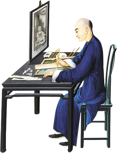 陆漪蔚-佚名 《正在按照英国的版画绘制玻璃背画的-FZ102813213635