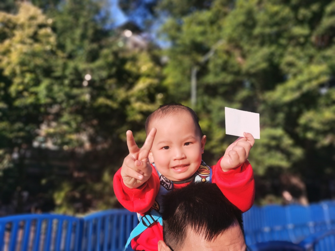 刘女士的小朋友骑着爸爸“膊马”期待睇烟花