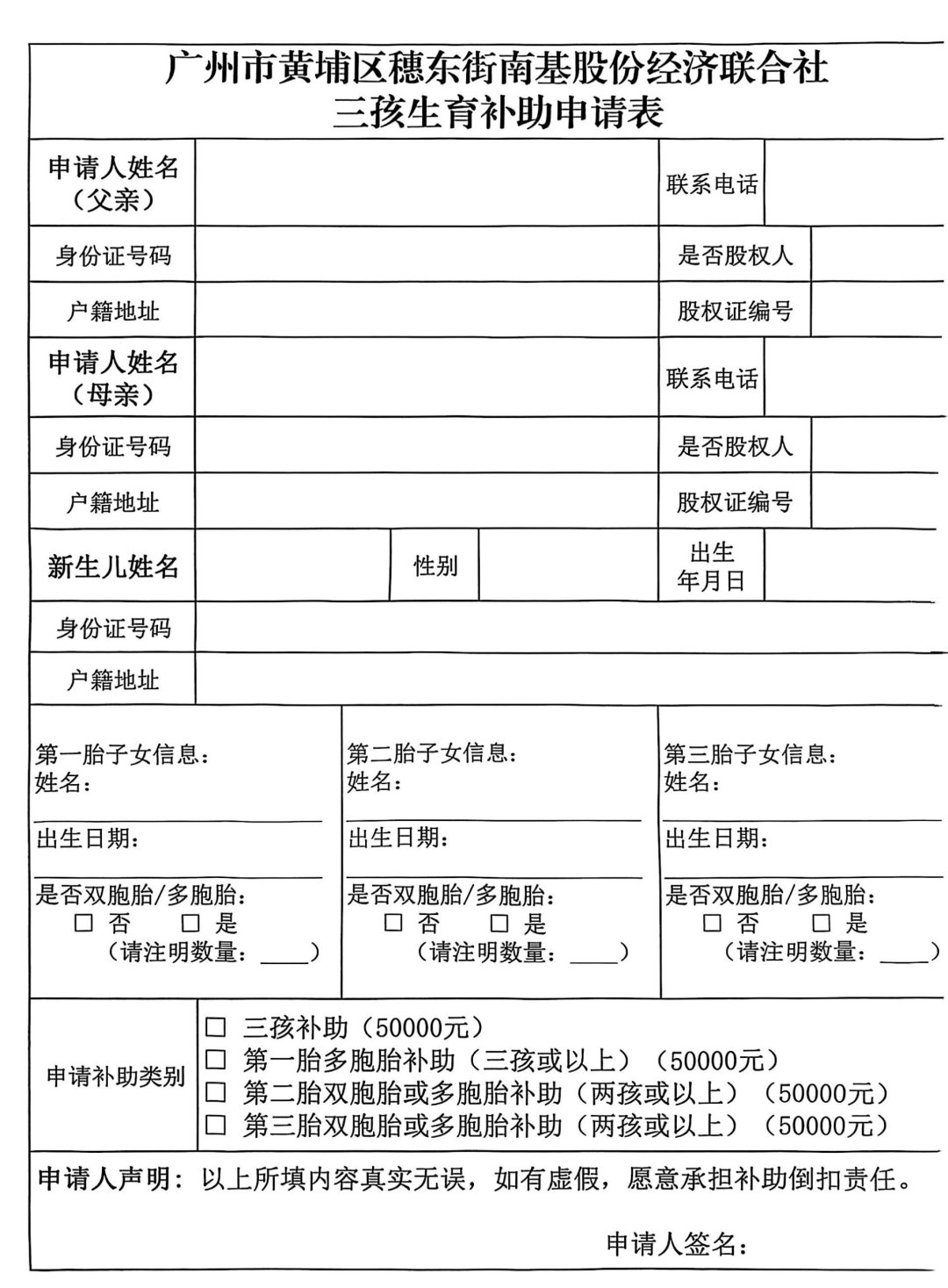 南湾社区的相关“生育补助”的申请表.jpg