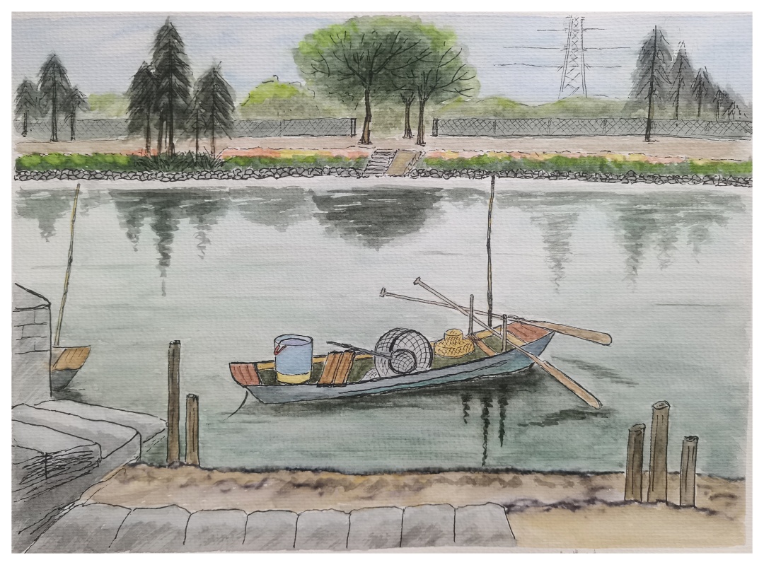 25关葆榆(古港渡口)钢笔淡彩.jpg 25关葆榆(古港渡口)钢笔淡彩.jpg