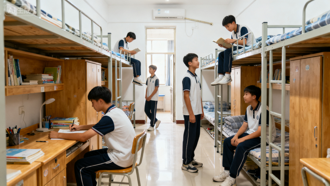 jimeng-2025-10-21-4338-中学生的寄宿学校，好几个同学在寝室，寝室不要有海报.png