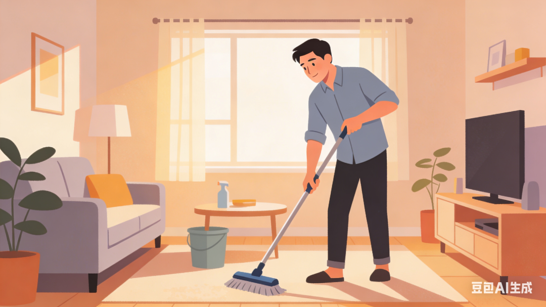 生成男人打扫卫生插画