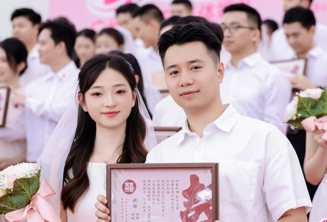 新人手持婚书合影。