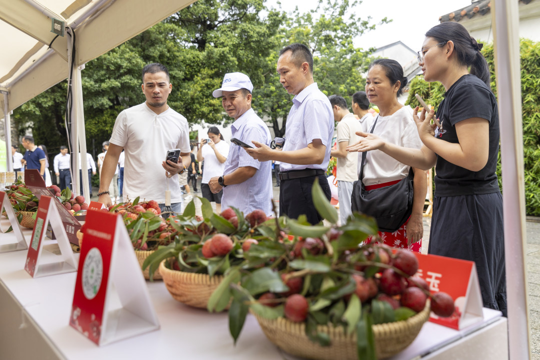 市民现场选购荔枝。