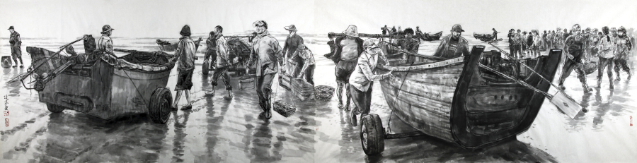 捕鱼归来 国画(122x488cm).jpg 捕鱼归来 国画(122x488cm).jpg