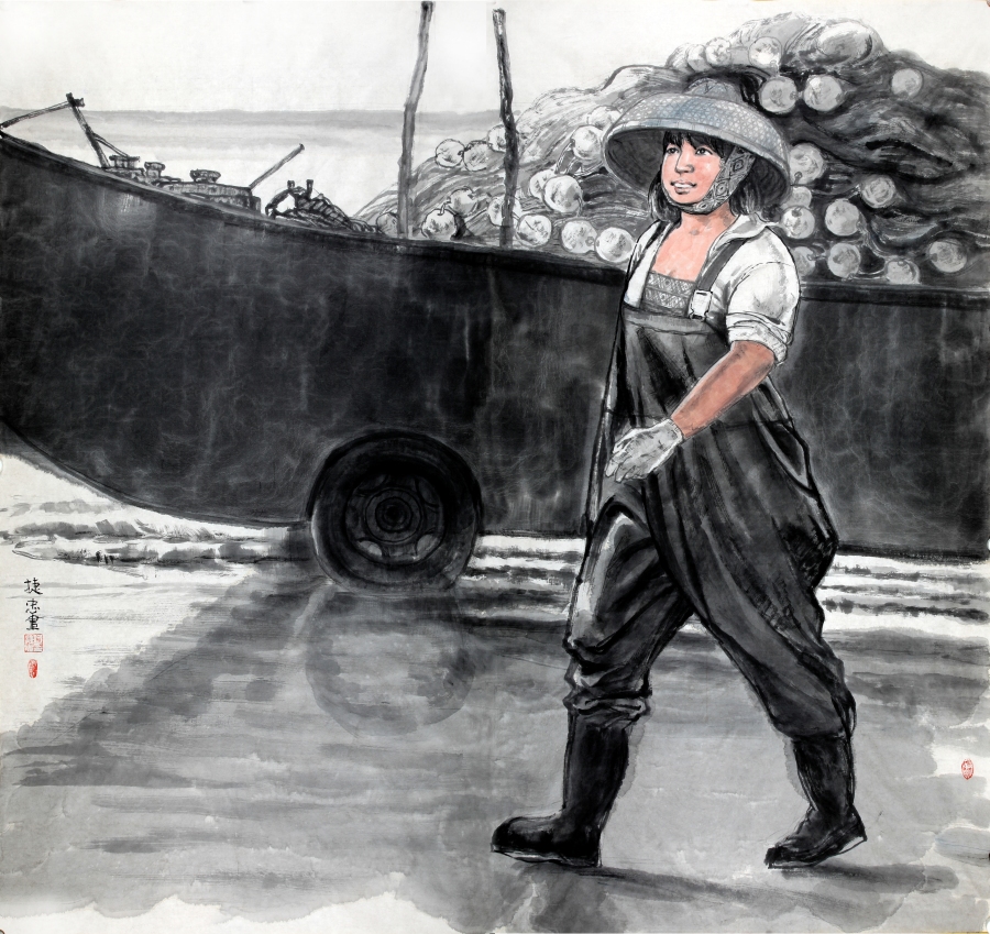 海之女 国画 200x200cm