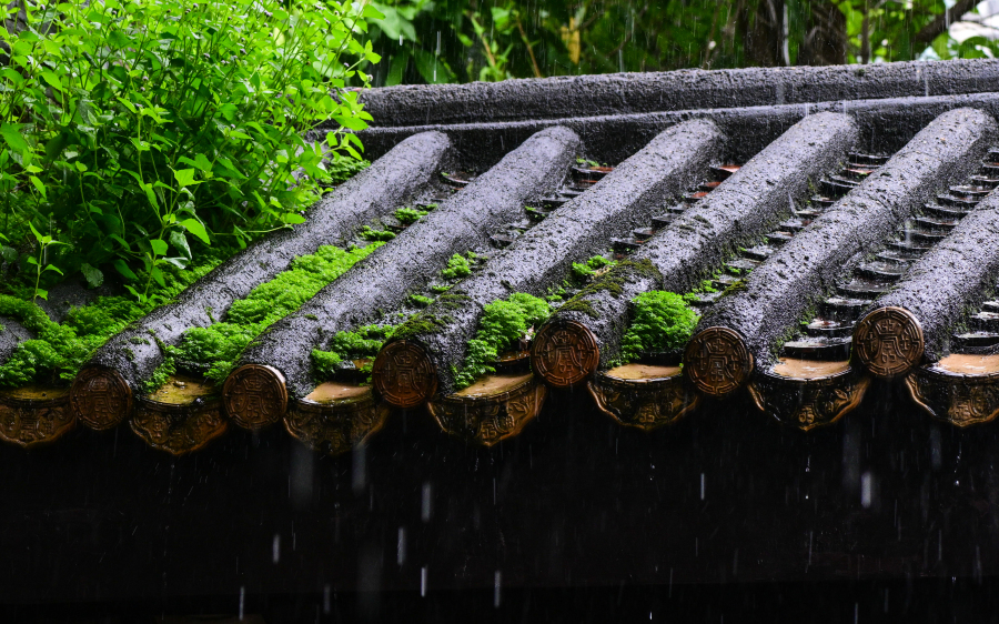 十香园纪念馆,雨水落在古朴韵味的屋檐上。图/广州日报新花城记者:廖雪明