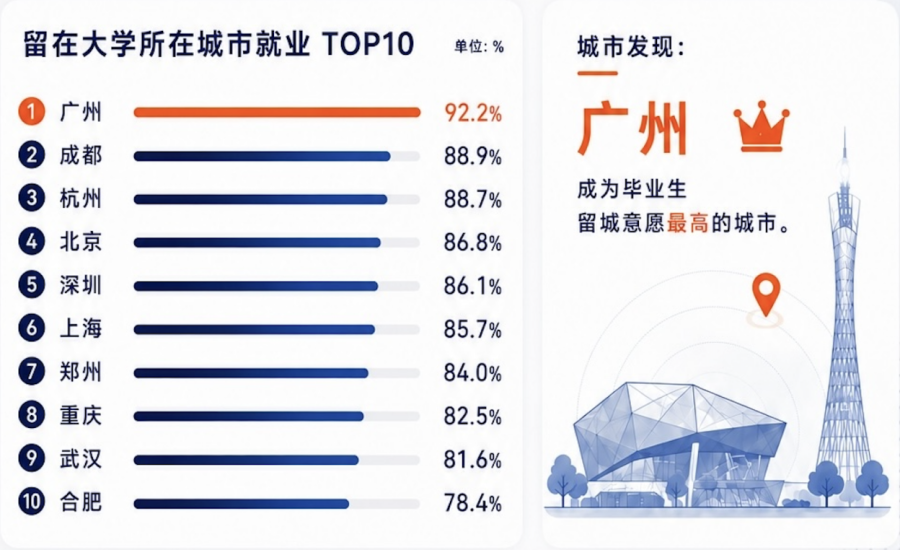 图:超八成毕业生首选求学城市,广州留城意愿居首