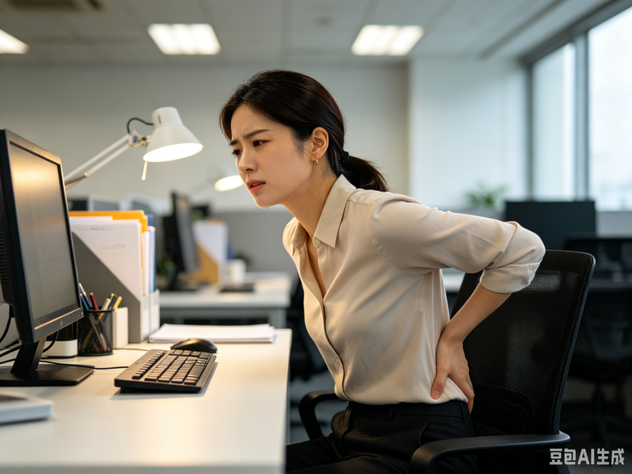 办公室女性腰酸背痛特写