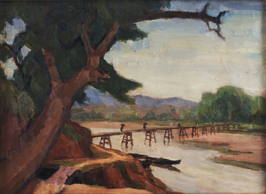 长征第一桥 胡一川 1962年 板面油画 36.5×50cm 江西 胡一川研究所藏
